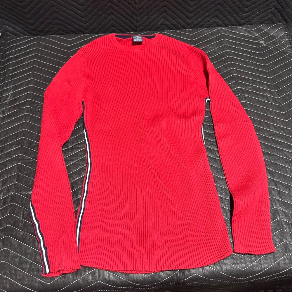 Men’s Nautica Red Ribbed Vintage Long Sleeve Sweater
